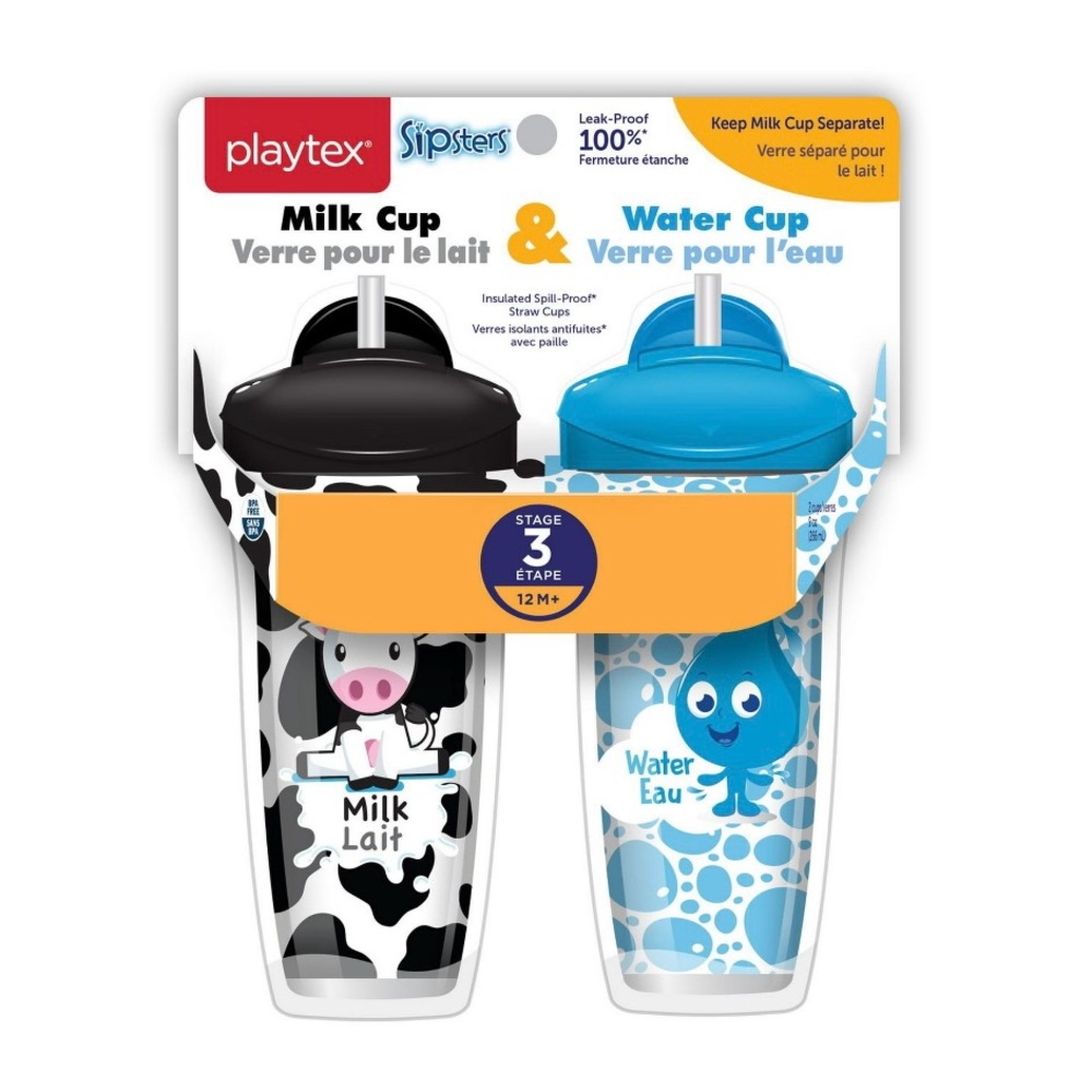 Playtex Sipsters 3.Milk & Water Cup. Spill Proof, Break Proof Straw Sippy Cup.